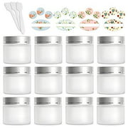 12 Pack 60ml 2 oz Matte Clear Glass Jars with Silver Lids & Inner Liners,Round Containers Travel Jars for Cosmetics, Eye Shadow, Makeup and Face cream Lotion.