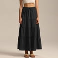 thumbnail image 6 of Women's Cotton Maxi Skirt, High Waist Elastic Lace-Up A-Line Swing Skirt, Bohemian Long Skirt for Beach, Vacation and Summer,Black,L, 6 of 9