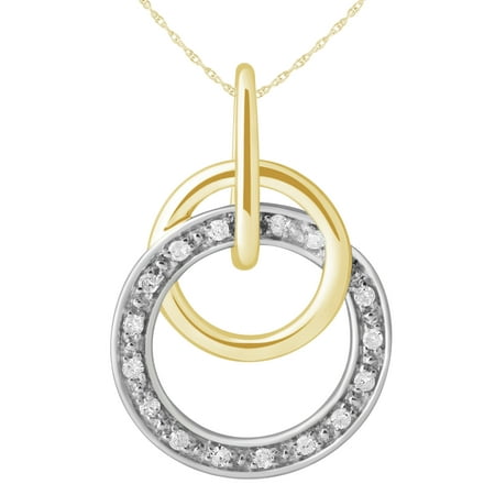 Diamond Interlocking Double Circle Pendant in 10 Karat White and Yellow Gold
