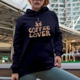 thumbnail image 2 of Coffee Lover, Caffeine Drinker Themed, Groovy Retro Wavy Text Merch Gift, Navy Blue Hooded Sweatshirt or Hoodie, XL, 2 of 5