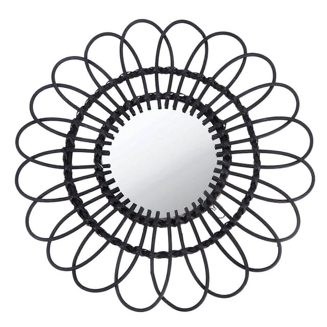 1Pc Home Mirror Wall Hanging Rattan Mirror Woven Decorative Mirror (Black)
