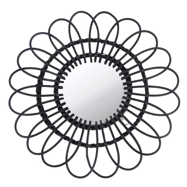 1Pc Home Mirror Wall Hanging Rattan Mirror Woven Decorative Mirror (Black)