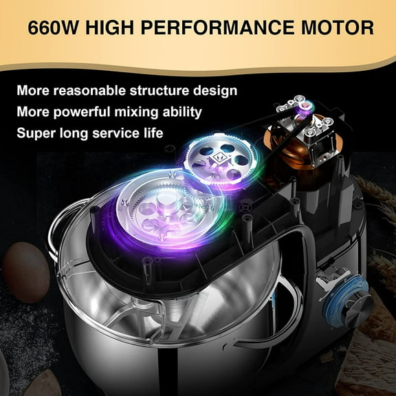 Stand Mixer, 9.5 Qt 660W, 6-Speed Tilt-Head Food Dough Mixer, Electric Kitchen Mixer with Dough Hook, Flat Beater & Wire Whisk, Mixing Bowl (9.5-QT, Black)