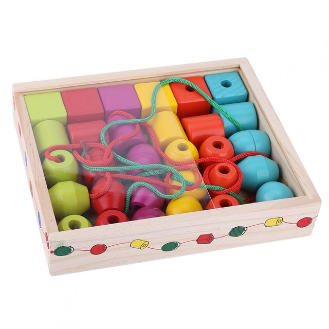 Juguetes Montessori De Cuentas De Cordones, Juguetes Educativos Coloridos De Madera Para BebéS Y NiñOs PequeñOs, Juguete De Bloque Apilable Para Enhebrar