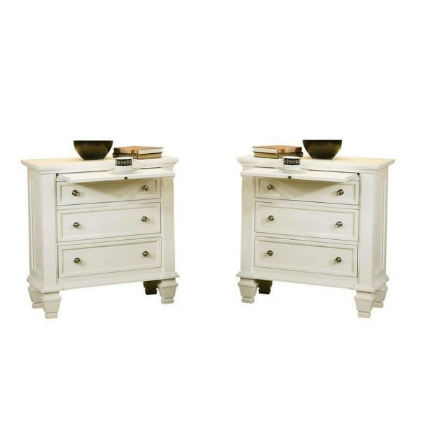 Set of 2 White Night Stand with Pull Out Shelf Walmart