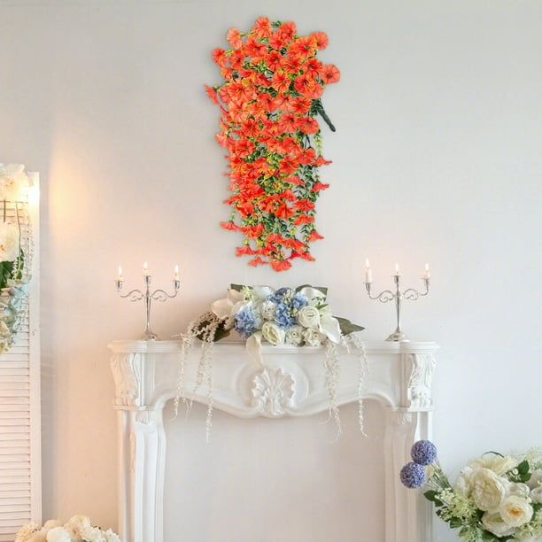 Decoración colgante de enredaderas de flores de rosa artificial | Juego de plantas falsas de 5 piezas para pared de techo de sala de estar | Plantas de plástico para envolver flores | Varilla de