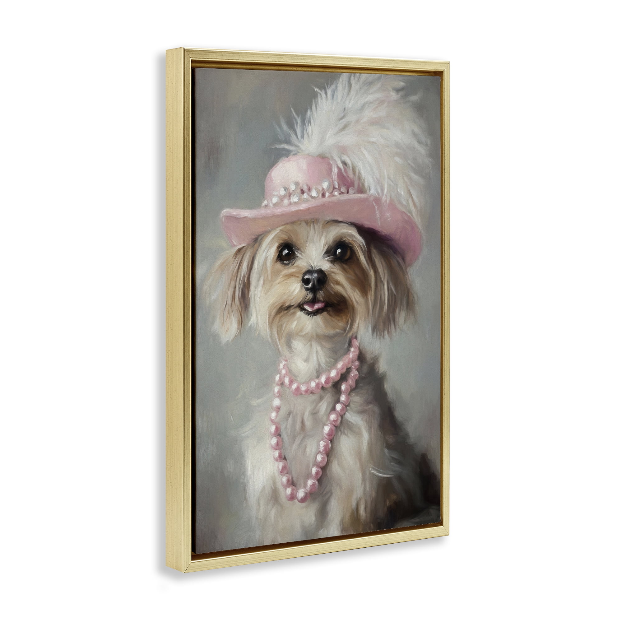 Stupell Industries Lady Yorkie Portrait Gold Framed Floater Canvas Wall Art, design by Tina LeCour