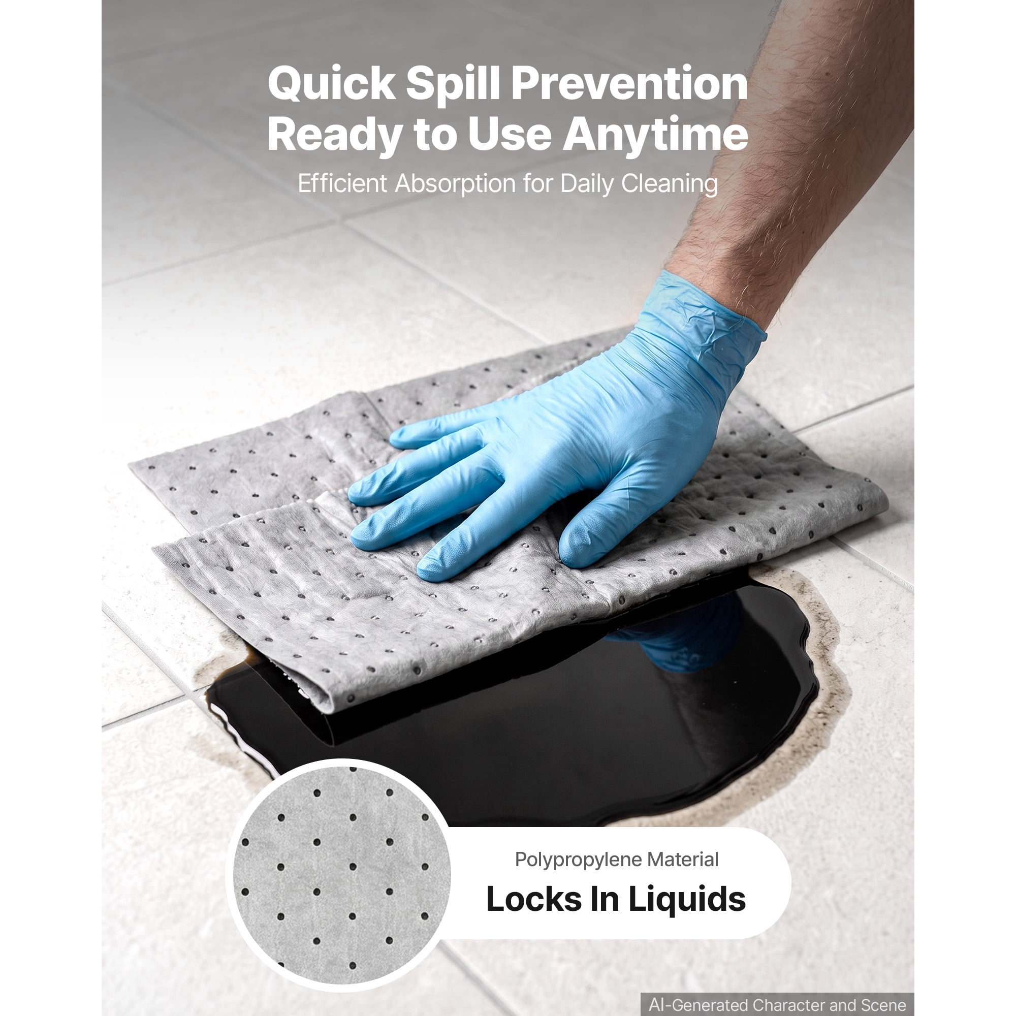 KFFKFF Oil & Water Absorbent Pads, 30 in x 150 ft Roll, Medium-Duty Spill Control Mats, Suitable for Gasoline, Engine Fluids, Oil, Water, Coolant, Durable Polypropylene Pads for Garage, Workshop.