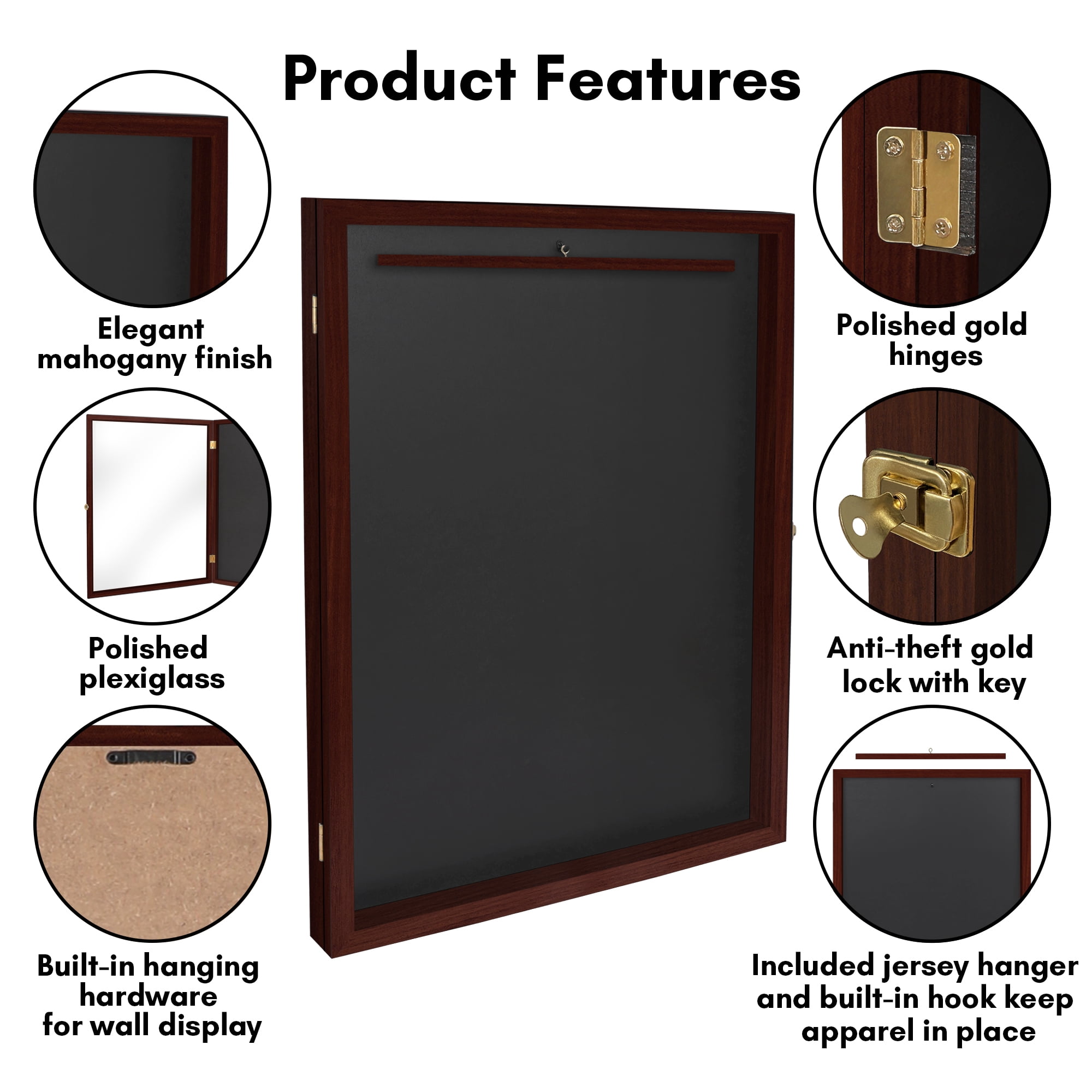 Americanflat 23x31 Shadow Box Frame with Plexiglass Jersey Display Case Lockable Hanger All Star - Mahogany