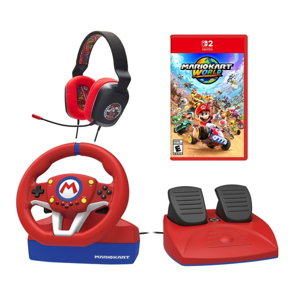 Mario Kart™ World (Nintendo Switch 2) PLUS Mario Kart Racing Wheel Pro Mini & Stereo Headset