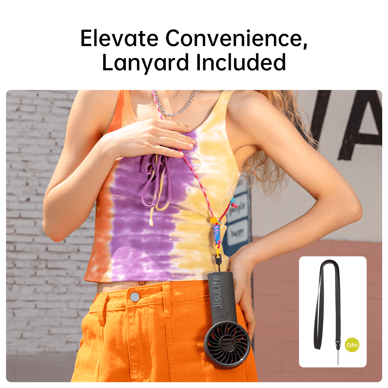 JISULIFE Handheld Fan - 5-Speed LED Display & 3600mAh Battery, USB-C Rechargeable with Lanyard, Compact Cooling for Travel/Beach/Makeup