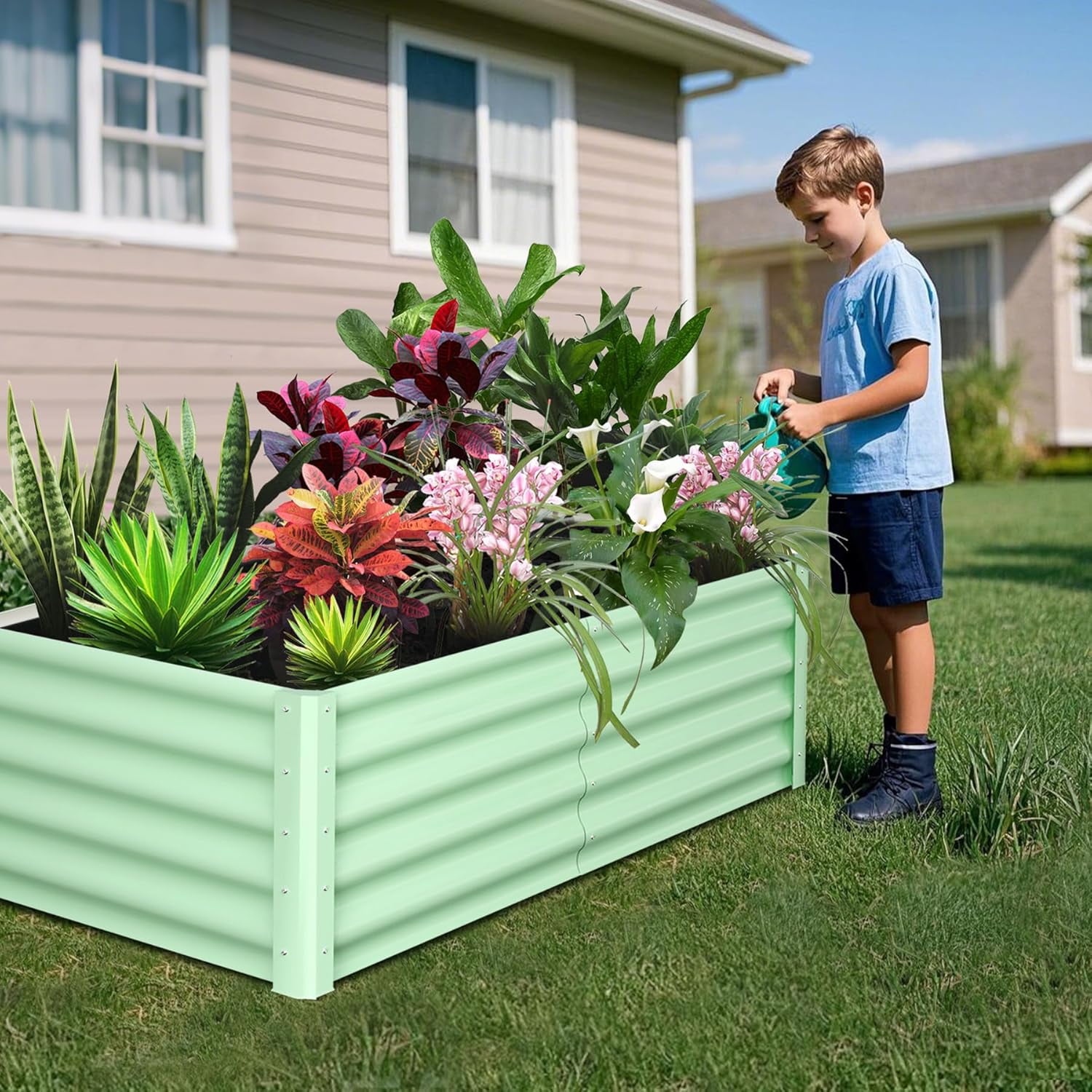 2-Pack Large Raised Garden Bed Kit with Open Base,Outdoor Galvanized Metal Patio Planter Box with Safety Rubber & Gloves for Vegetables Flowers