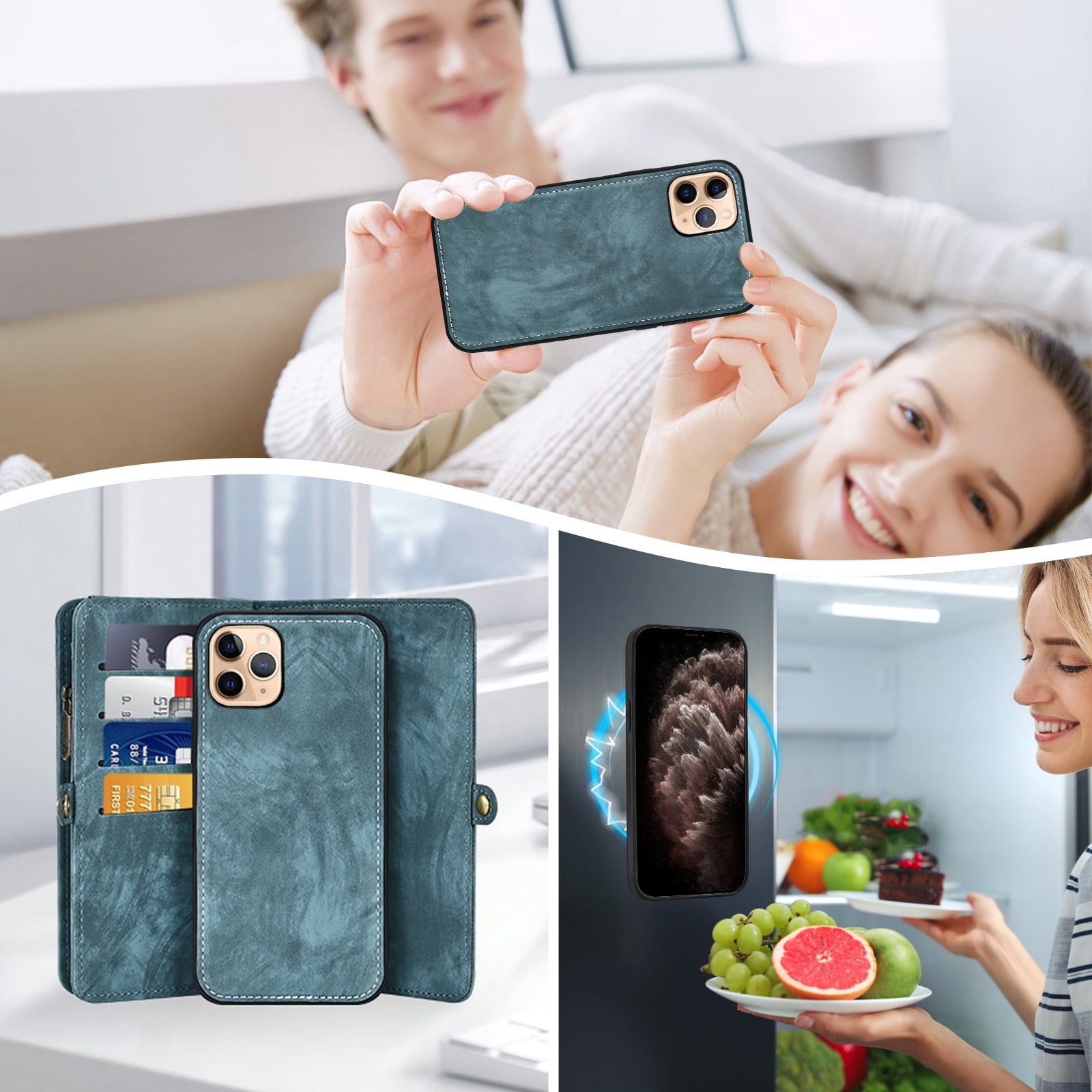 Asuwish Compatible with iPhone 13 Pro Max 2021 6.7 inch Phone Case Zipper Wallet Screen Protector Strap Flip Card Holder Cell Cover for iPhone13promax 5G i Phone13Max Plus iPhone13 ProMax Women Blue