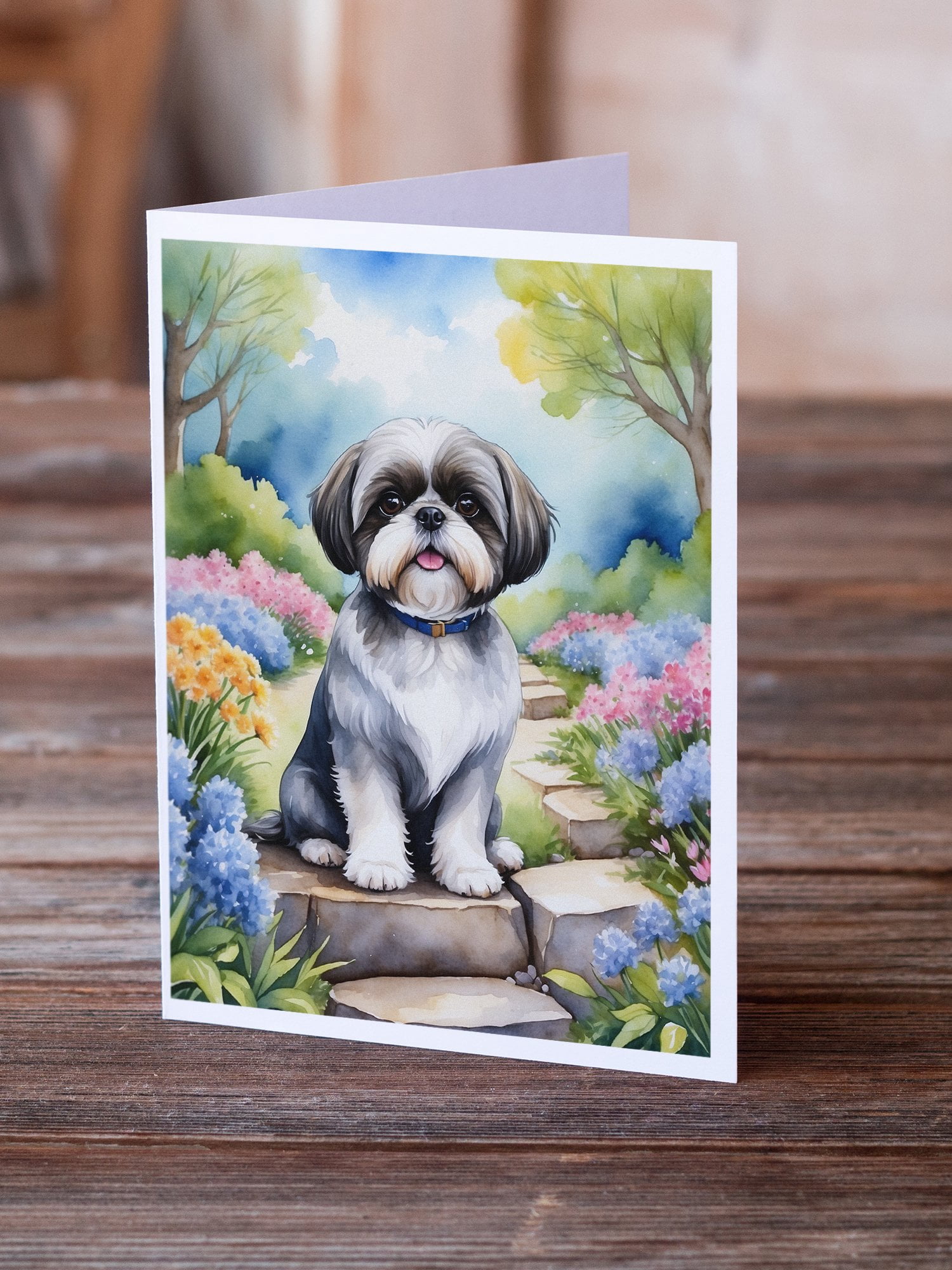 Shih Tzu Spring Path Greeting Cards Pack of 8 7 in x 5 in