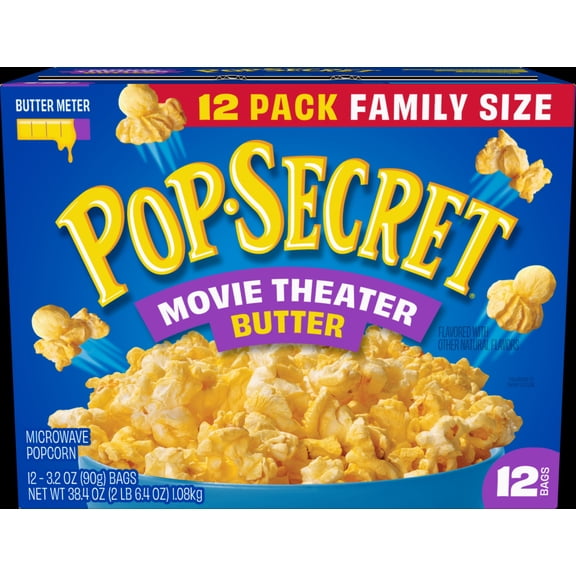Pop Secret Microwave Popcorn, Movie Theater Butter, Flavor, 3 oz Sharing Bags, 12 Ct