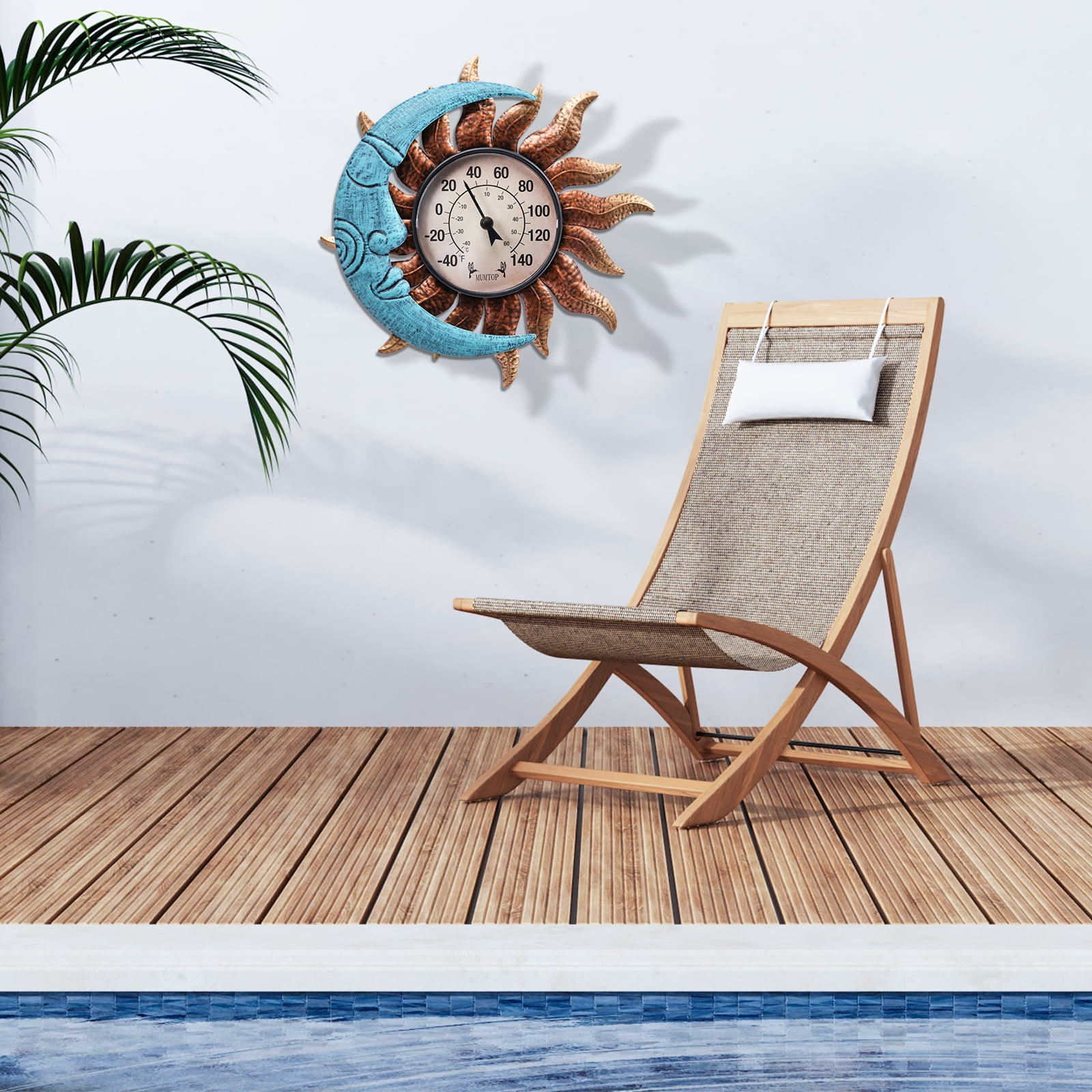 Outdoor Thermometers decor for Indoor - Sun and Moon Wall Art Thermometer Outdoor Thermometer  for  Patio/Garden Decor