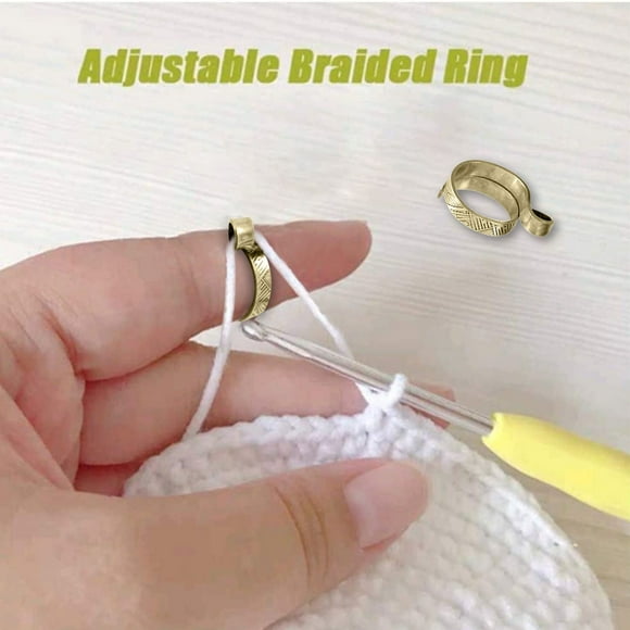 Anillo de ganchillo para tejer | Accesorio guía de hilo de cobre vintage ajustable • Ajuste cómodo en relieve • Previene ampollas • Desliza fácil la bobina para tejer rápido y tensión constante