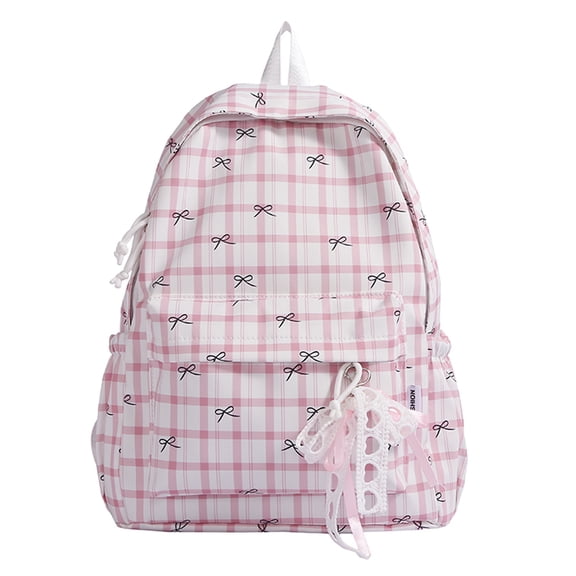 Polka Dot Bow Backpack, Lightweight Spacious Backpack with Pendant, Backpack for Travel Shopping (Pink)