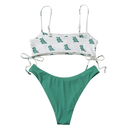 IDALL Bikini Sets Bathing Suit Women s Dinosaur Printed Push-Up Padded Bra Beach Bikini Set Swimsuit Beachweart Womens Swimsuits Micro Bikini Green M(Clearance Sales)