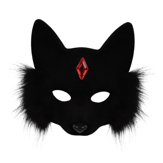 Máscara de animal de media , máscara de ojos de disfraz para Halloween, cumpleaños, club nocturno Negro