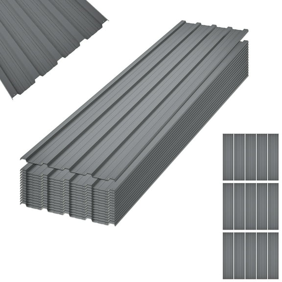 16.77 in. x 73.23 in. Gray Galvanized Metal Roof Panels Hardware Roofing Sheets(15 Pieces)