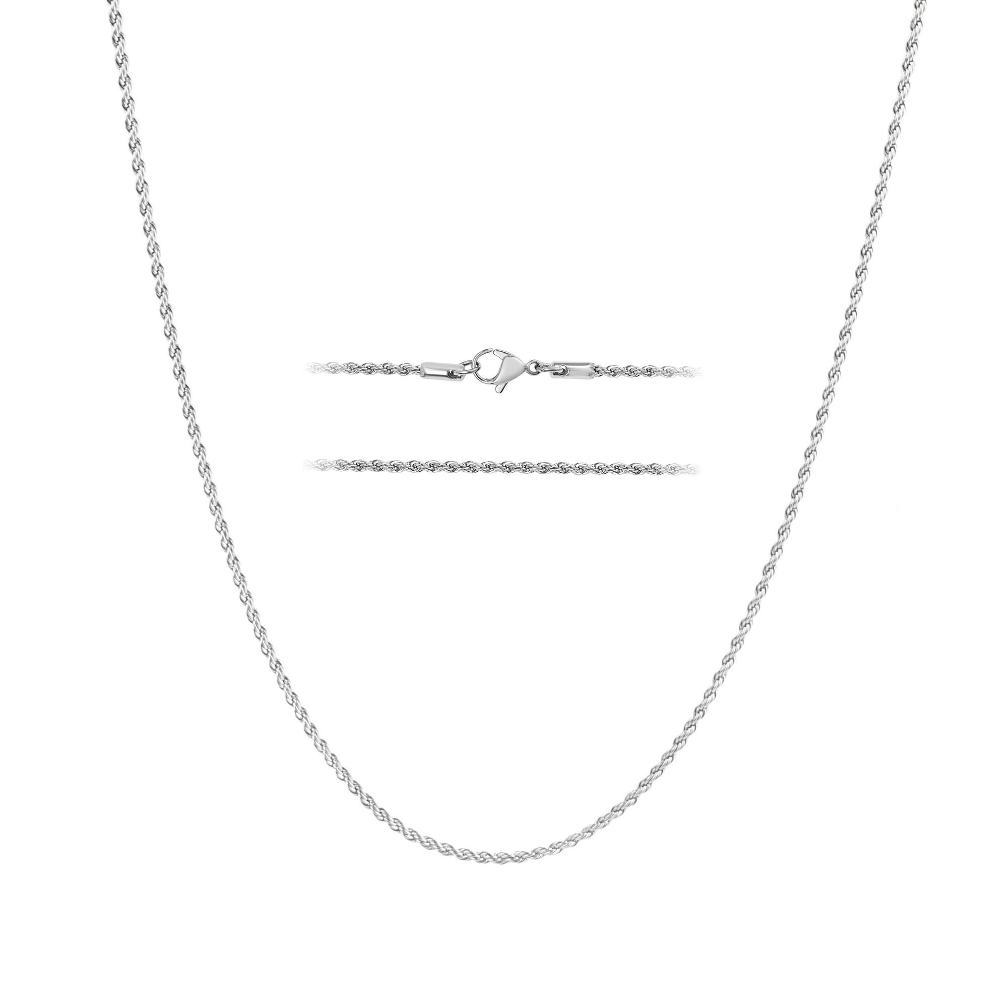 KISPER White Gold Rope Chain Necklace for Women 2mm Plated Stainless Steel