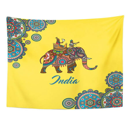 REFRED Yellow Culture Maharaja Sitting on Elephant Decorated Mandala Ethnic Wall Art Hanging Tapestry Home Decor for Living Room Bedroom Dorm 51x60