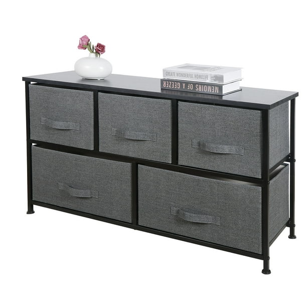 2 Tiers Sturdy Steel Frame Dresser Wide Storage Tower – Ideal for Bedroom Hallway, Entryway, Closets Storing – Gray