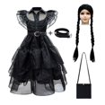 thumbnail image 1 of Girls Wednesday The Addams Family Costume Fancy Mash Dress Kids Birthday Party-yky, 1 of 2