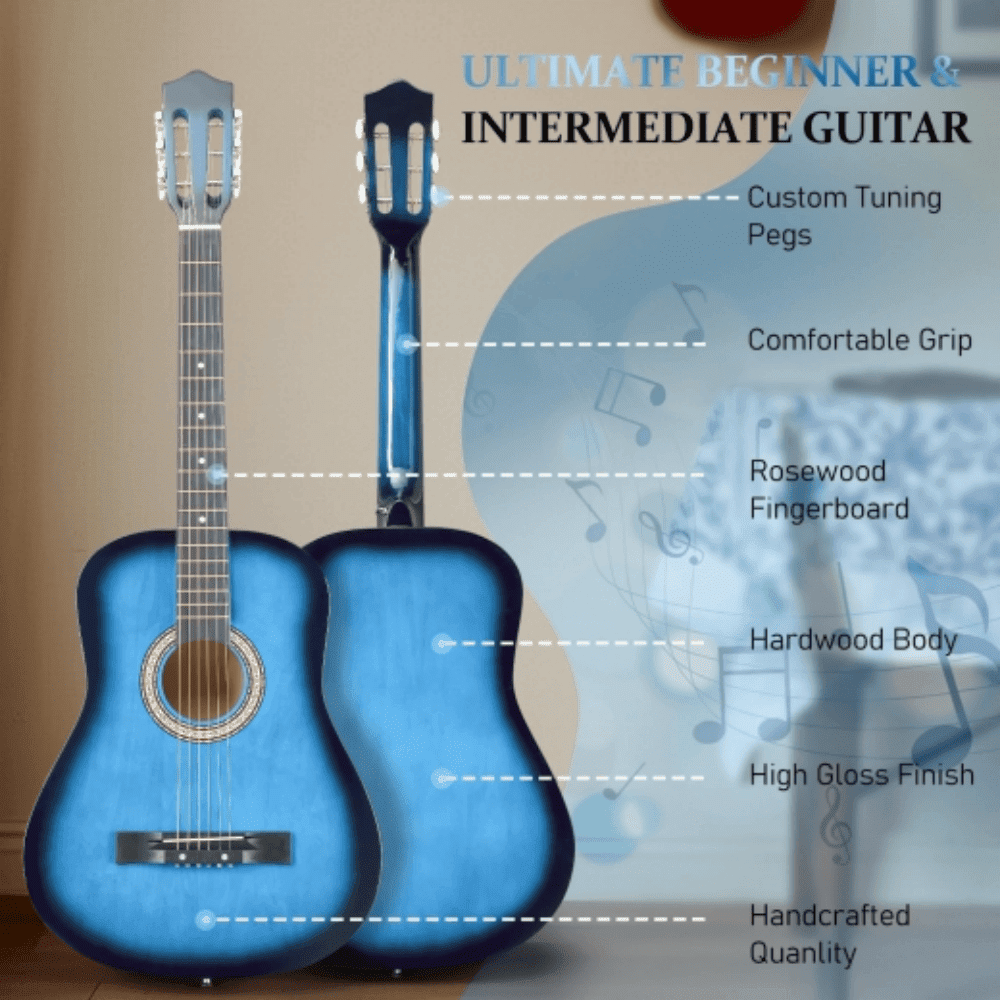 Tcbosik Beginner Acoustic Classical Guitar, 38 inch Guitar Bundle Kit for Adult Youth with Bag, Strap, Tuner, Capo, Picks and Strings, Blue