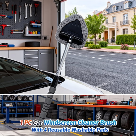 180° Rotating Windshield Cleaner with Extendable Handle, 4 Washable Microfiber Pads - Car Window Cleaning Tool & Interior Demister for SUV Truck