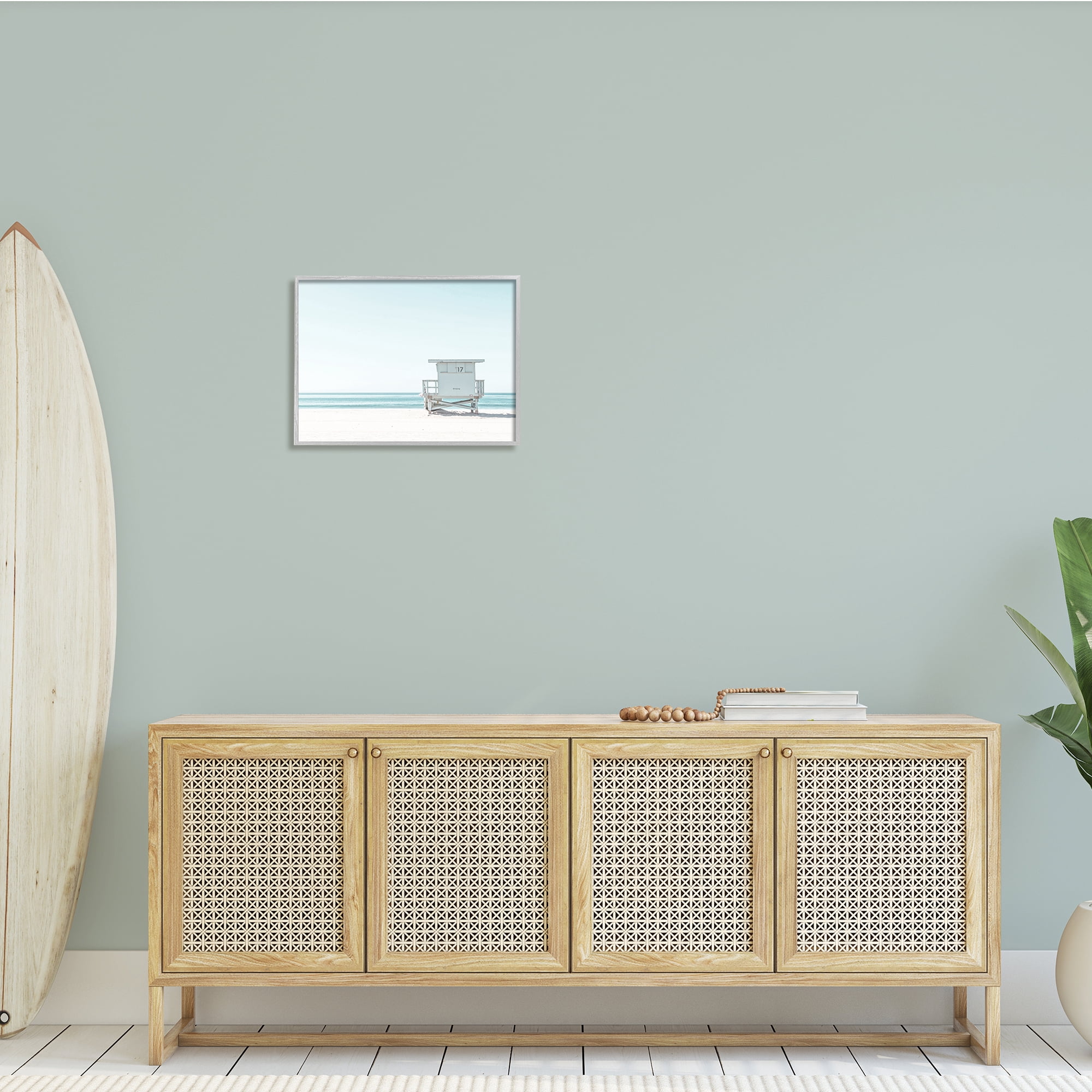 Stupell Industries Sun Bleached Blue Coast Lifeguard Shelter Summer Photography, 20 x 16, Design by Leah Straatsma