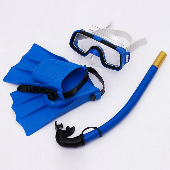 Children's Diving Mask Set Anti-Fog Swimming Goggles Mask Snorkeling Fins Set Children, Blue