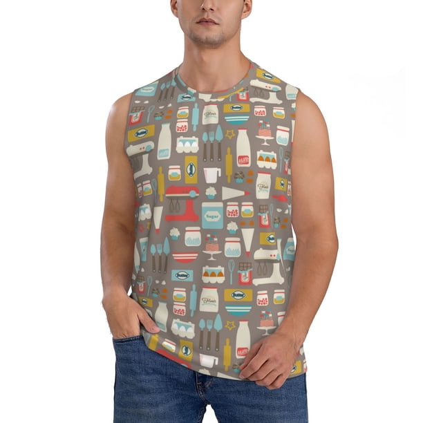 Fotbe Kitchen Food Men's Camiseta sin Mangas Estampada para Hombres, Playera Casual para Gimnasio, Entrenamiento, Playa-3X-Large