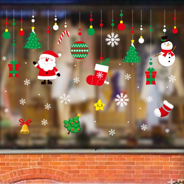 Pegatinas para ventanas con adornos navideños Pegatinas para vidrio Diseño de escena de hotel Pegatinas electrostáticas navideñas