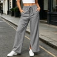 thumbnail image 5 of HomeDM Womens Wide Leg Pants Side Slit Hem High Waisted Sweat Pants Gray Comfy Joggers with Pockets Size L, 5 of 9