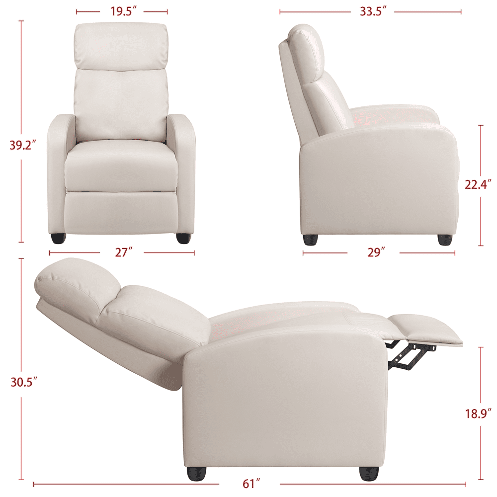 Renwick Faux Leather Push Back Theater Recliner, Set of 2, Beige