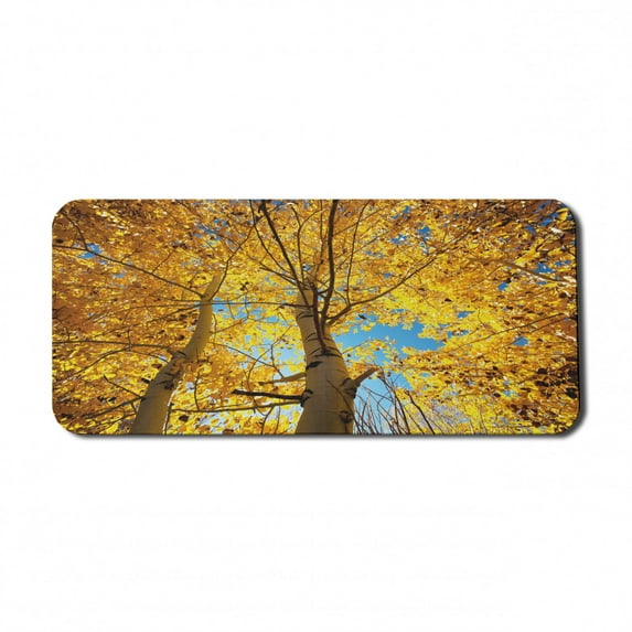 Nature Computer Mouse Pad, Autumn Fall Season Trees Forest Leaves Branches Sunbeams Art Photo, Rectangle Non-Slip Rubber Mousepad X-Large, 35" x 15" Gaming Size, Earth Yellow Sand Brown, by Ambesonne