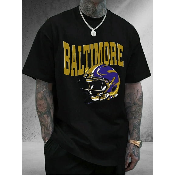 Men'S & Women'S Graphic T-Shirt - Baltimore Helmet Design, 100% Cotton, Unisex Casual Short Sleeve Tee for Gym, Golf & Casual Attire, Regular Fit, Perfect Gift, Sports Fan Apparel | Casual Style
