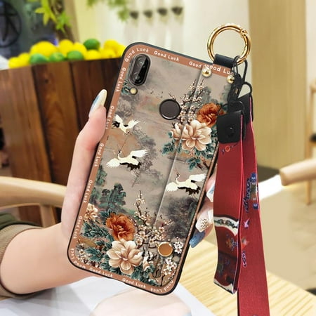 Lulumi-Phone Case For Huawei P20 Lite/Nova 3E, Lanyard old lady Durable mobile case Phone Holder Dirt-resistant Kickstand cell phone case phone cover fashion Shockproof Chinese style ring