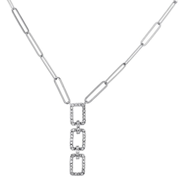 10K White Gold Diamond Dangle Charm Necklace Paper Clip Link Chain 18" 0.25 Ct.