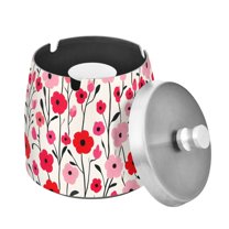 Yayeee Ashtray with Lid for Cigarette Smokeless Stainless Steel Home Ash Holder, Pink Floral