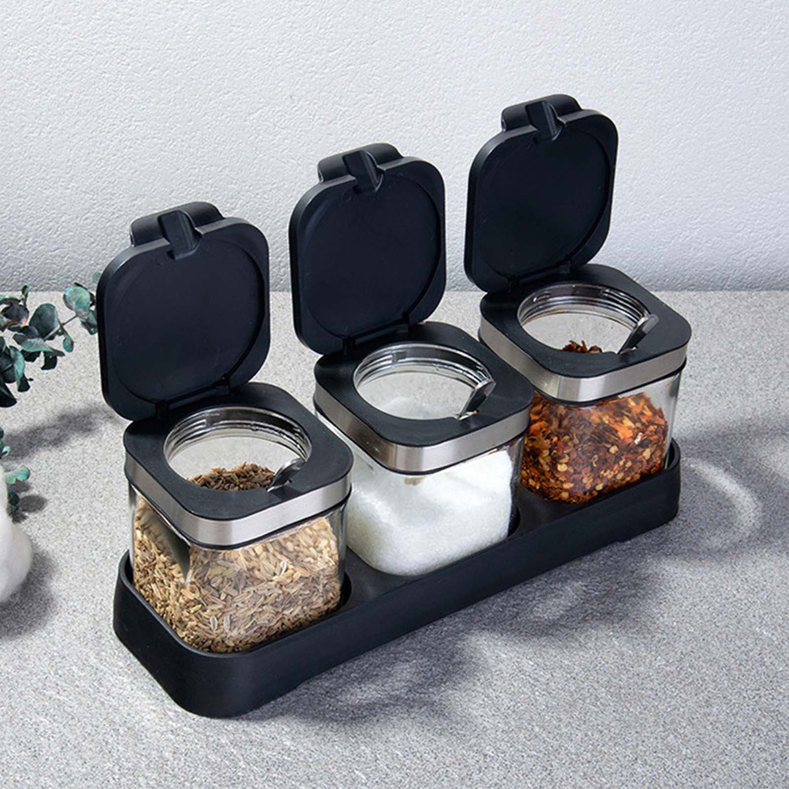 KIDYBELL Ceramic Spice Jars Porcelain Condiment Jars Set Marble Ceramic  Seasoning Box 3pcs Condiment Pots for salt, sugar, pepper Kitchen Ceramic