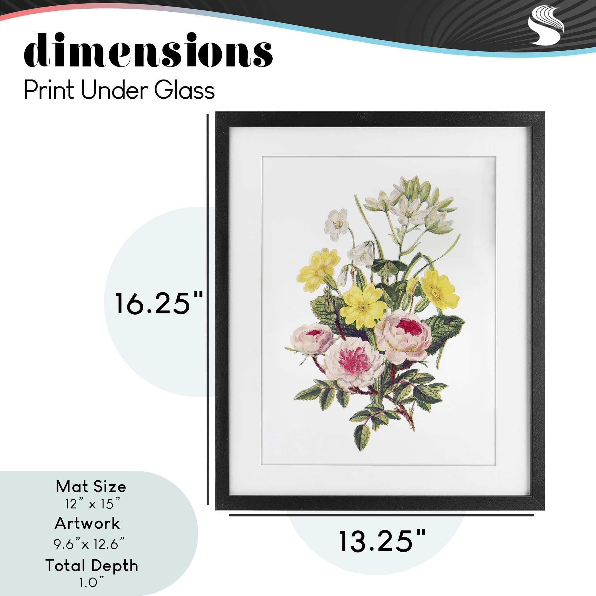 Bushel of Wild Florals Black Framed Print Under Glass, design by Lettered and Lined