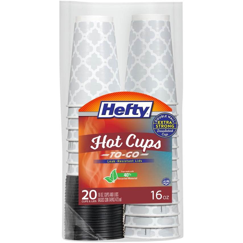 1 Pack Hefty Disposable Hot Cups with Lids 16 Ounce 20 Count