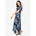 thumbnail image 3 of Roaman's Women's Plus Size Floral Sequin Flutter-Sleeve Gown – Handkerchief-Hem Maxi Dress, 3 of 5