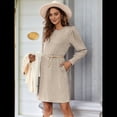 thumbnail image 4 of Vestido de Punto para Mujer con Mangas Abullonadas, Cuello Redondo, Informal, para Otoño e Invierno Albaricoque L, 4 of 6