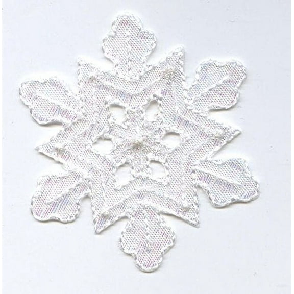 Large - Shimmery White Holiday Snowflake - Iron on Applique/Embroidered Patch