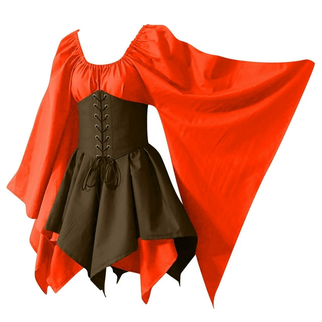 DuoJiaJ Performance Médiévale pour Femmes Robe Chemise Irlandaise à Manches Trompette avec Corset Robe Traditionnelle Fête et Party Femmes m Cosplay Gothique Rétro Robe Corset à Manches Longues