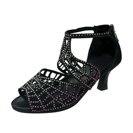 

Wozhidaoke Shoes For Women Zip Back Rhinestone Cutout Peep Toe Dance Heels sandalias Para Mujer